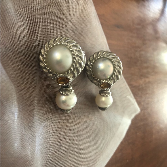 Dazzling Judith Ripka Silver Drop Earrings with Pearls and Citrine